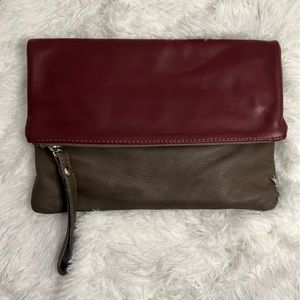 NWOT Alberta Di Canio Italian Leather Dual Tone Colourblock Clutch